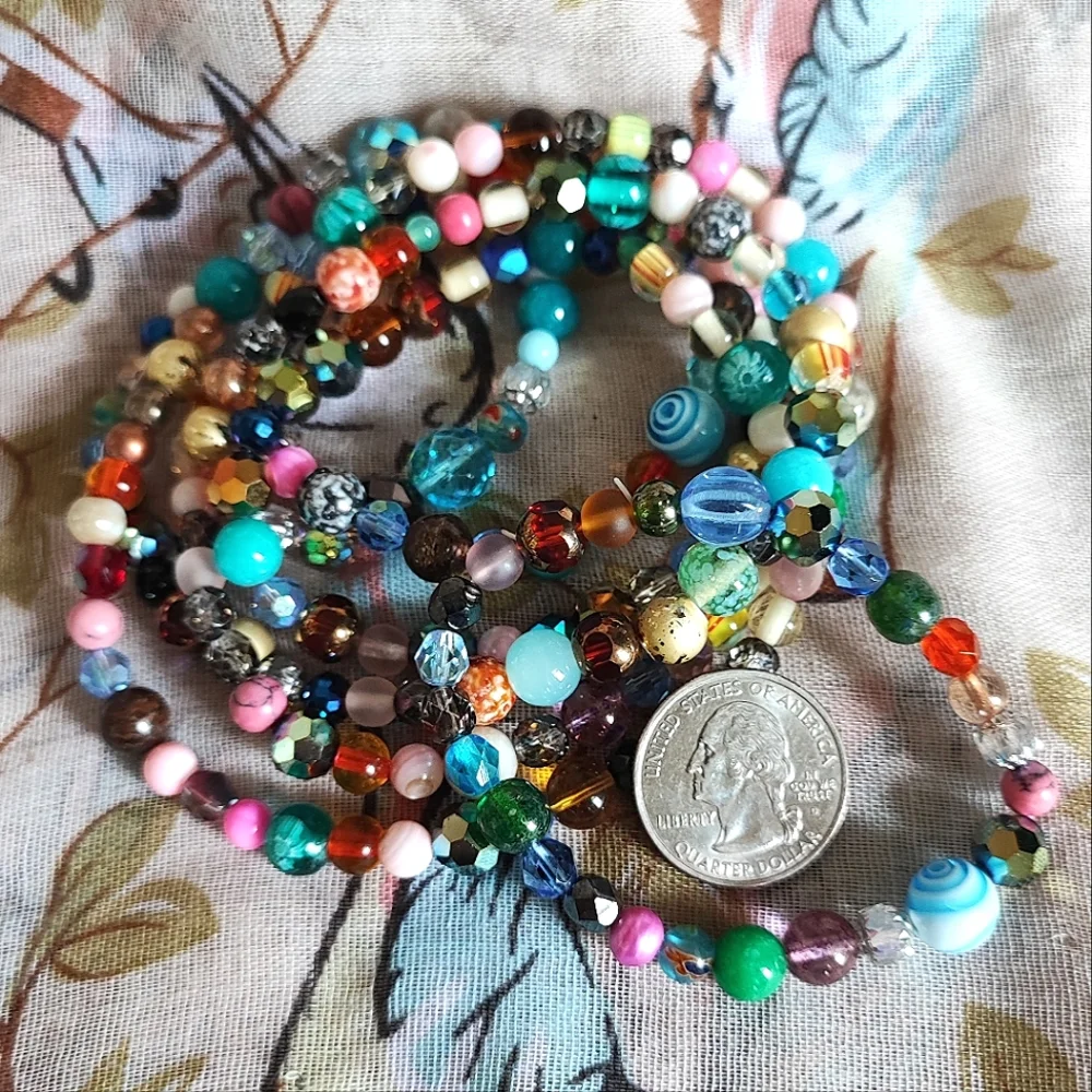 3 Pieces Set Faceted Art Glass Beads Vintage 2 Necklaces Bracelet Multi Colored